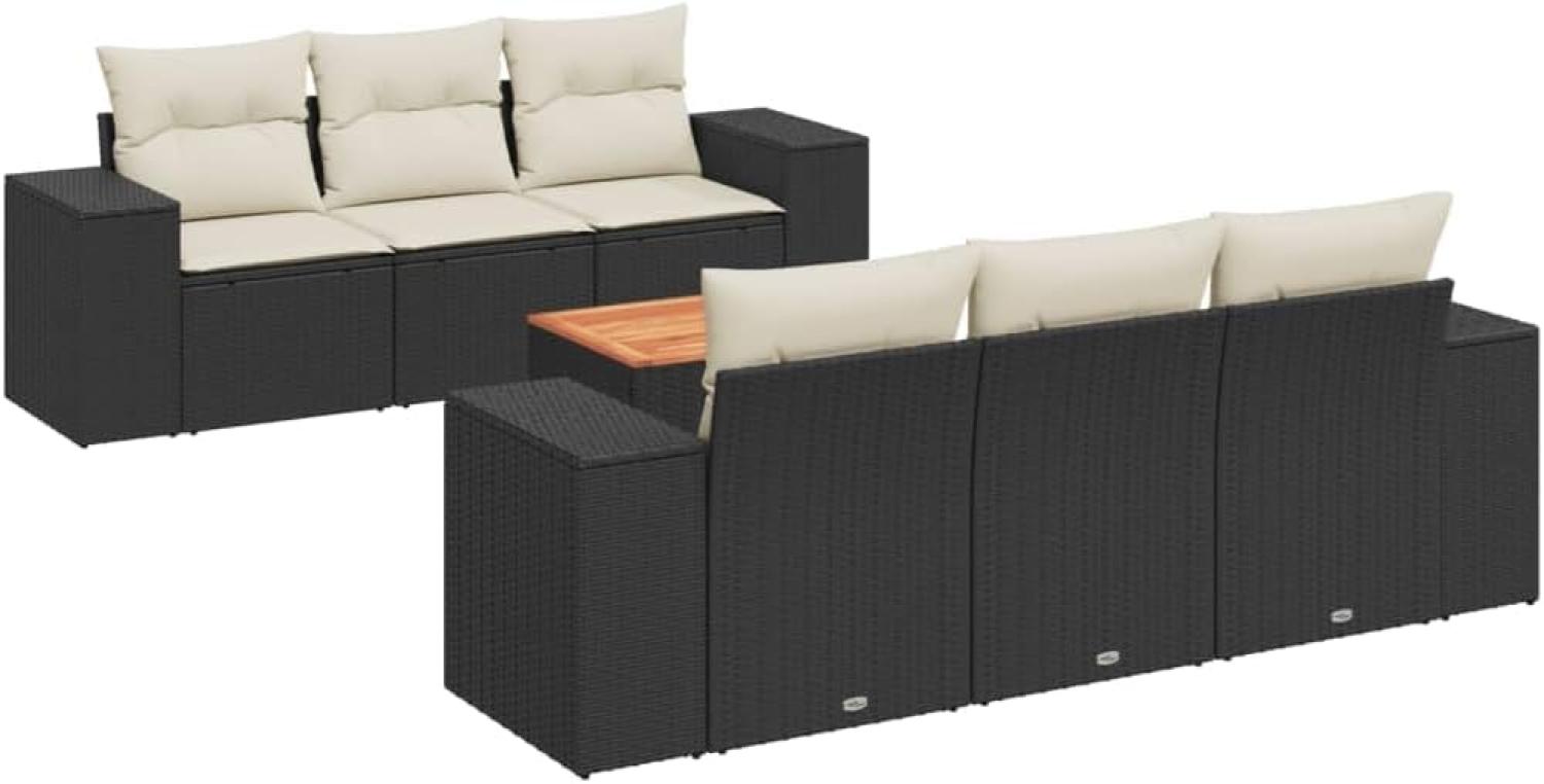 vidaXL 7-tlg. Garten-Sofagarnitur mit Kissen Schwarz Poly Rattan 3257666 Bild 1