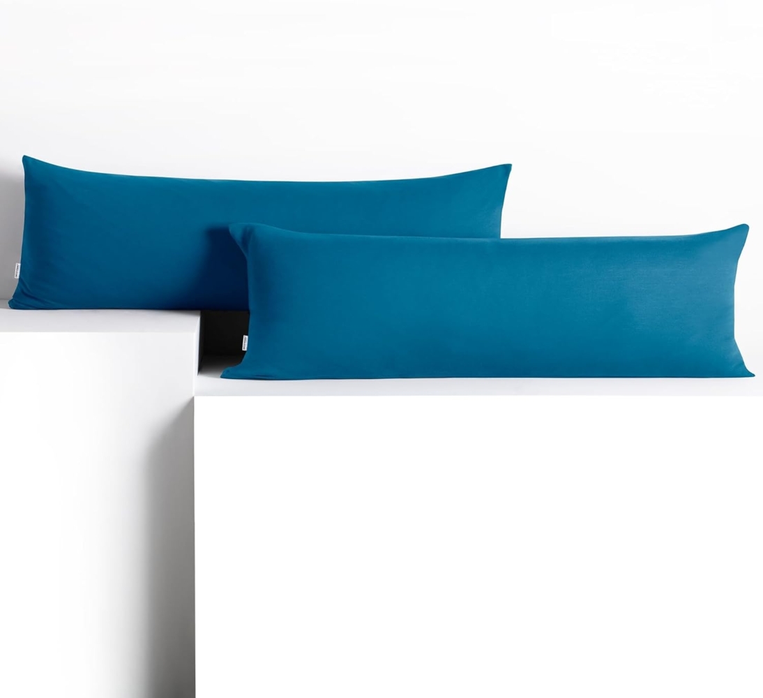 DecoKing 2 Kissenbezüge 40x200 cm Jersey 100% gekämmte Baumwolle Reißverschluss blau Amber Bild 1
