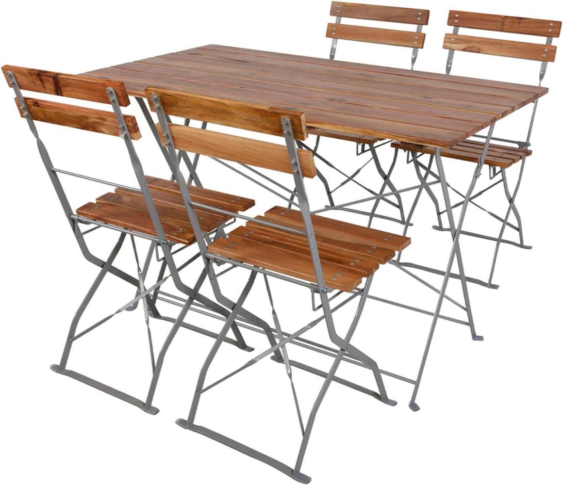 Biergarten Set Klapptisch + 4 Klappstühle Stahl Akazie 120x60cm Bild 1