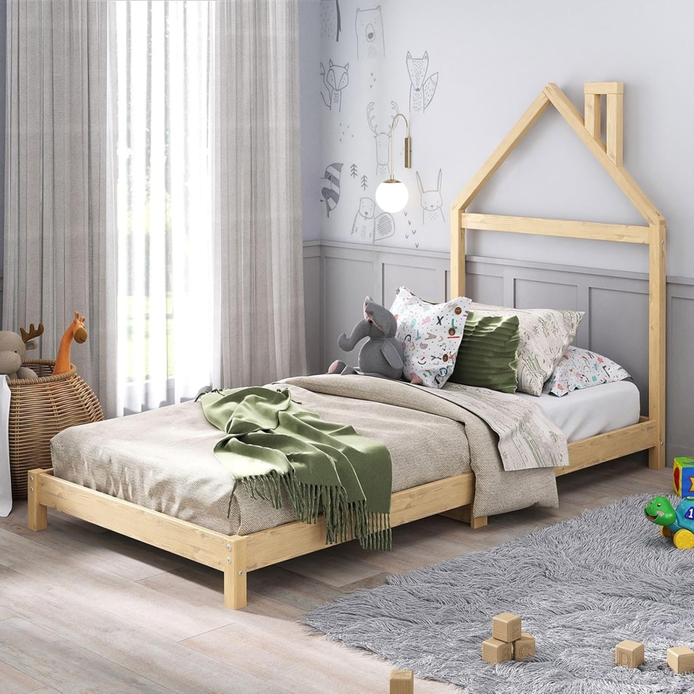 IDIMEX Kinderbett LIZ, 90x200 cm Montessori Bodenbett im Hausdesign aus Massivholz Hausbett Bild 1