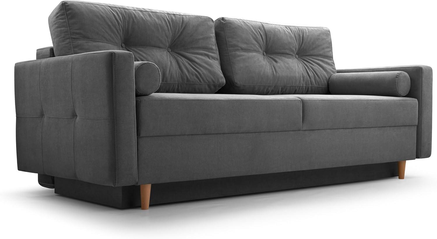 Fabryka Mebli Idźczak Schlafsofa Sofa Pastella Couch Ausklappbares Schlaffunktion Bettkasten - Kissen Bettzeugbehälter Hilfsautomat Wohnzimmer, Gästezimmer Modern Design (Queens 23 Dunkelgrau) Bild 1