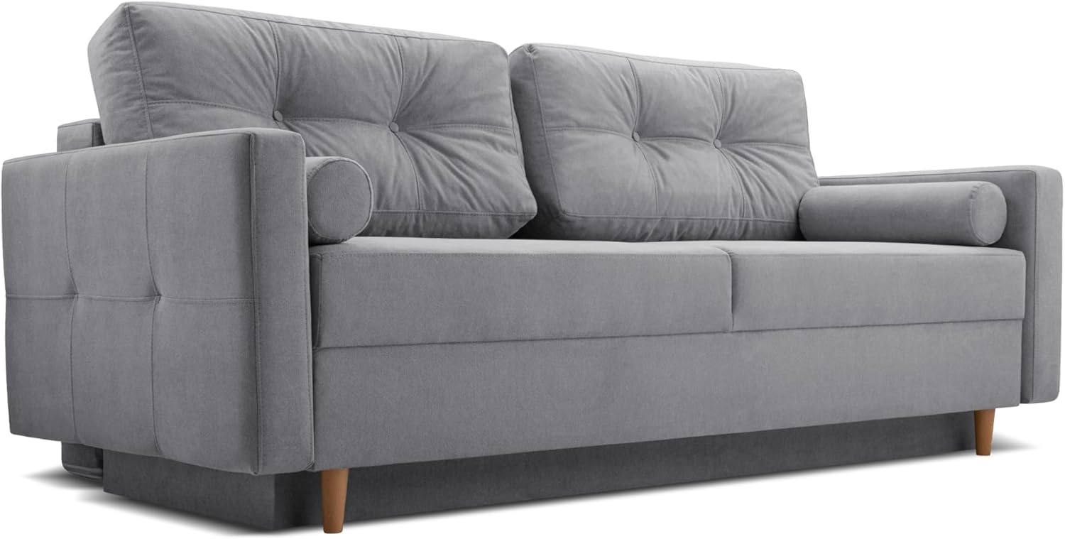 Fabryka Mebli Idźczak Schlafsofa Sofa Pastella Couch Ausklappbares Schlaffunktion Bettkasten - Kissen Bettzeugbehälter Hilfsautomat Wohnzimmer, Gästezimmer Modern Design (Queens 23 Dunkelgrau) Bild 1