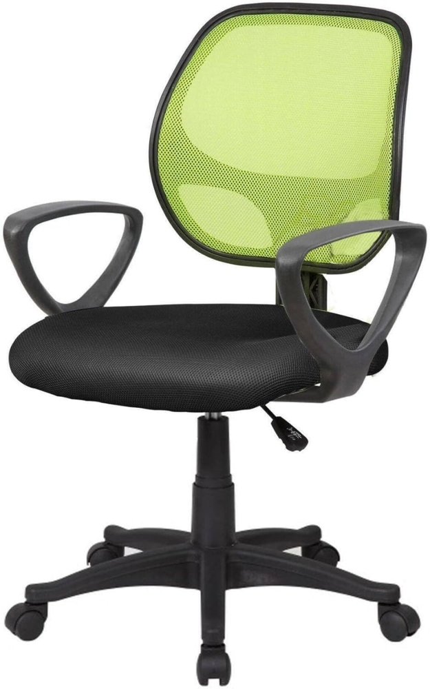 Dmora - Stuhl mit Rädern Geraldton, Mesh-Arbeitsstuhl mit Armlehnen, ergonomischer Bürositz, 56x57h88/100 cm, Schwarz und Grün Bild 1