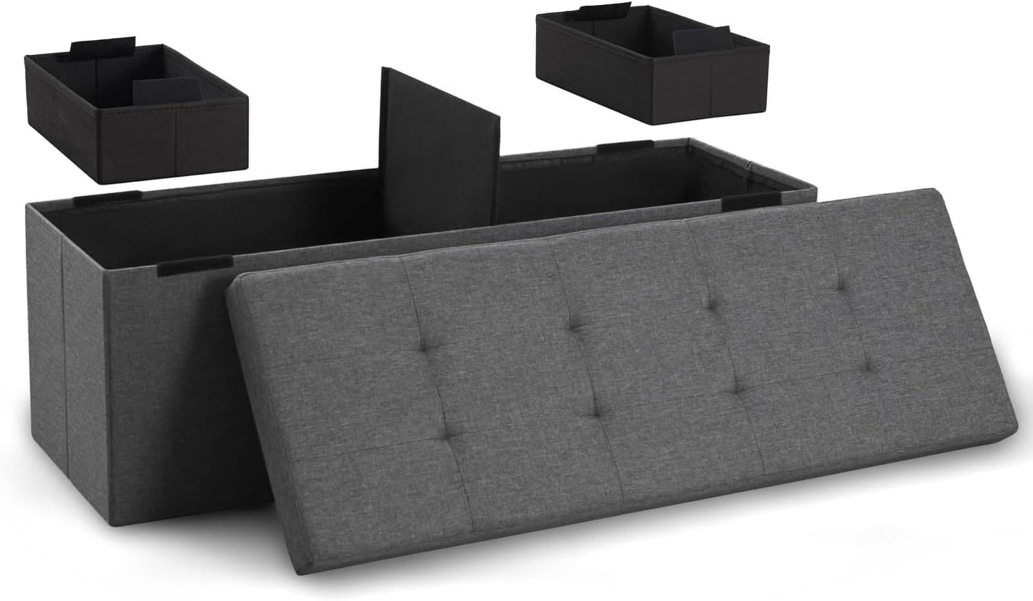 Blumtal Sitzbank mit Stauraum + 2 extra Boxen - Truhenbank mit Stauraum 110 x 38 x 38 cm - Sitztruhe mit Stauraum - Bequemer Hocker mit Stauraum - Sitzhocker mit Stauraum - Ottoman - Sitzbox in Anthrazit Bild 1