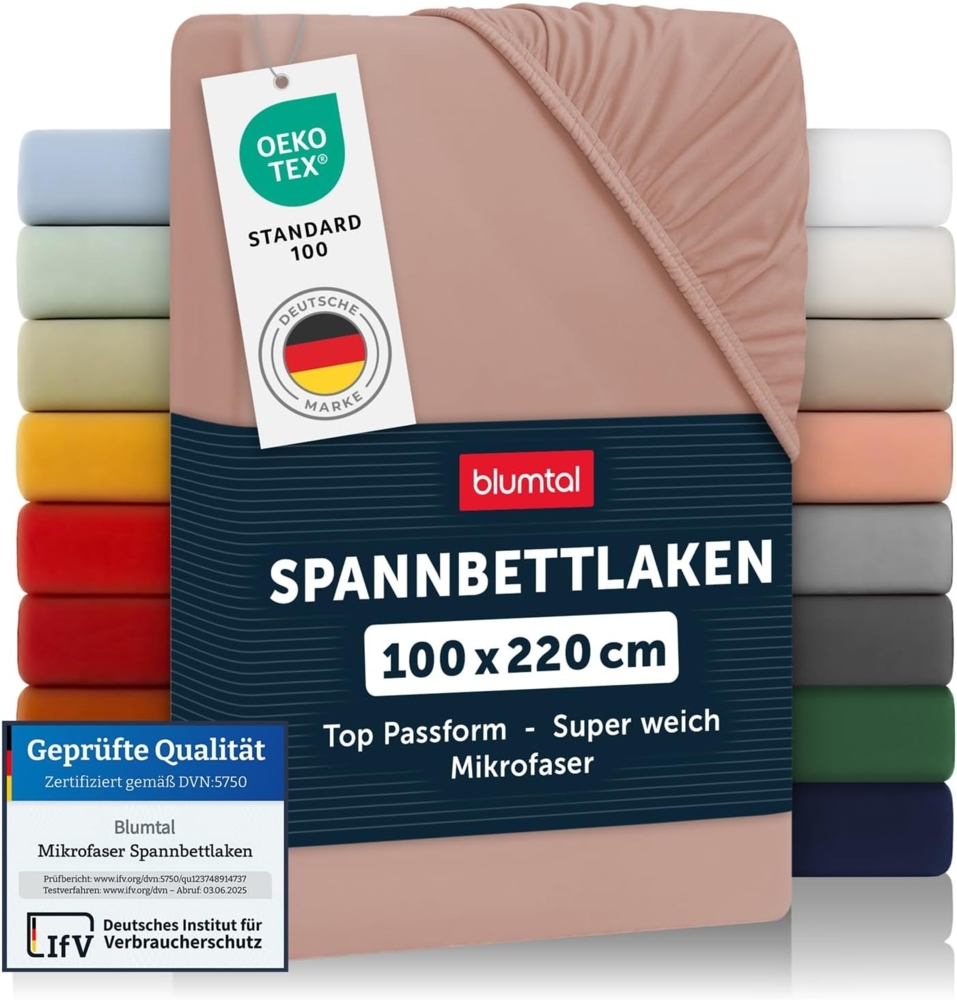 Blumtal® Mikrofaser Spannbettlaken 100x220 cm - Oekotex zertifiziertes Bettlaken 100x220 - Leintuch 100x220 - Spannbettuch 100x220 cm - Spannleintuch 100x220-100x220 Spannbettlaken - Laken Rosa Bild 1