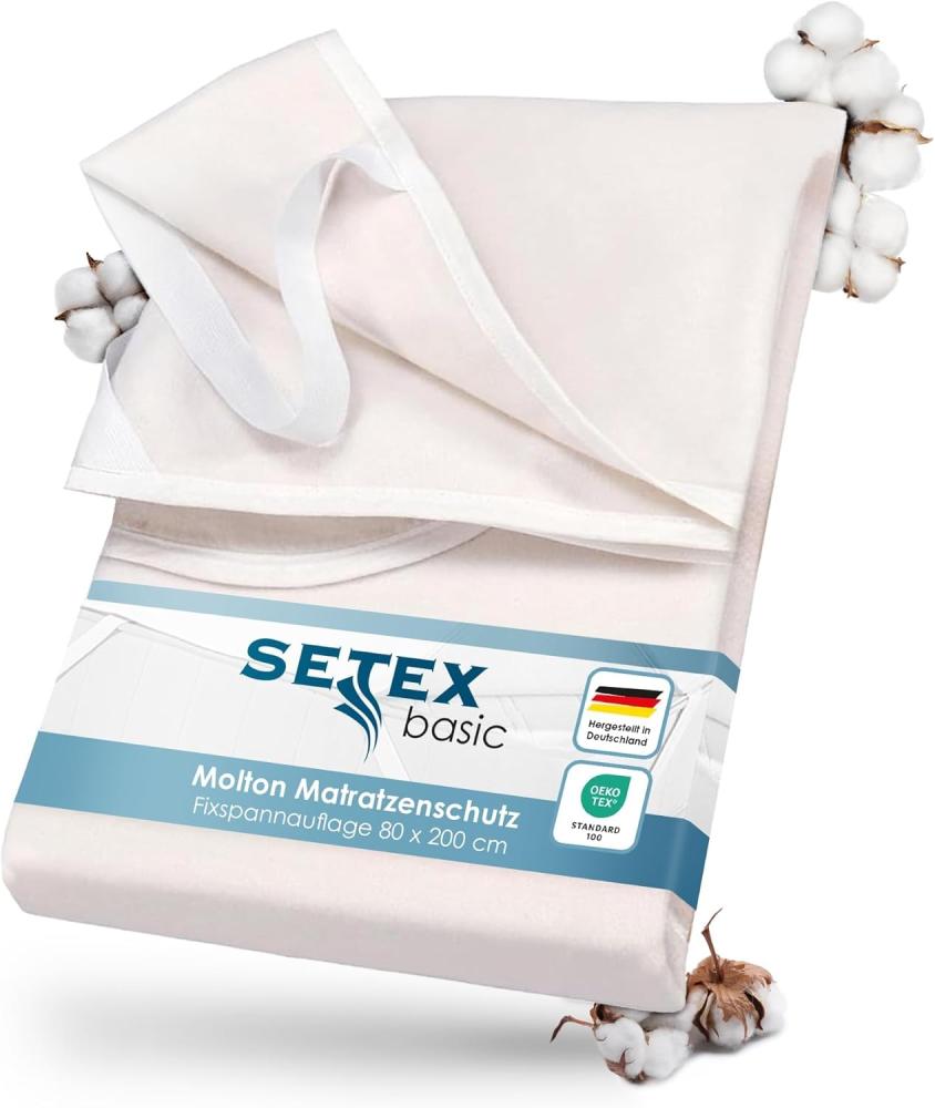 SETEX Molton Matratzenschutz, 80 x 200 cm, Eckgummis, 100 % Baumwolle, Basic, Naturfarben, 1607080200001002 Bild 1