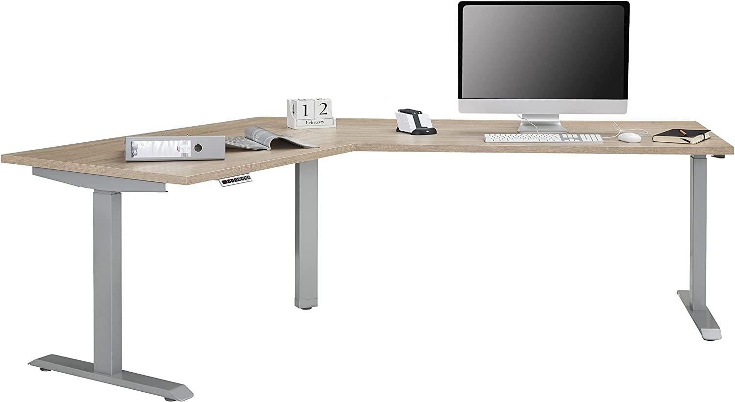 Schreibtisch >EDJUST< (BxHxT: 248 x 120 x 158 cm) Metall platingrau - Sonoma-Eiche Bild 1