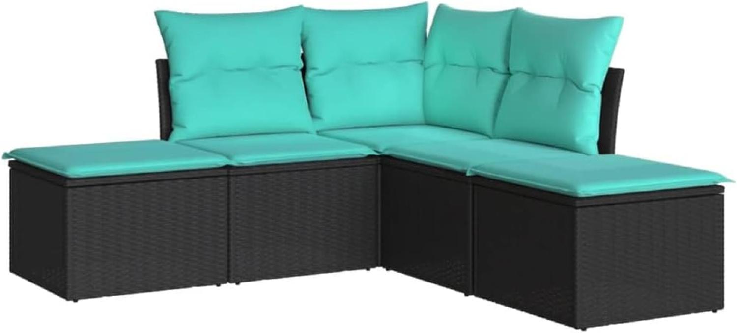 vidaXL 5-tlg. Garten-Sofagarnitur mit Kissen Schwarz Poly Rattan 3217716 Bild 1