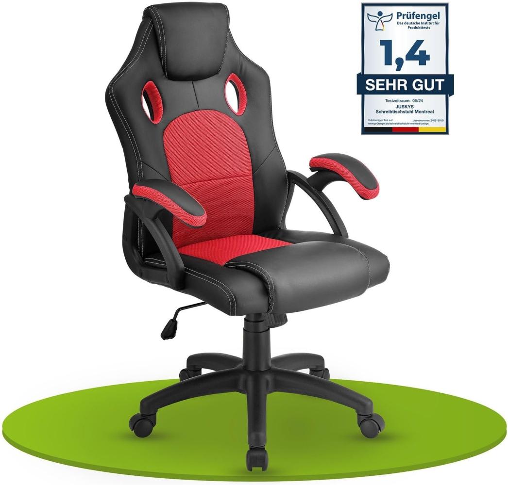 Juskys Racing Schreibtischstuhl Montreal (rot) ergonomisch, höhenverstellbar & gepolstert, bis 120 kg - Bürostuhl Drehstuhl PC Gaming Stuhl Bild 1