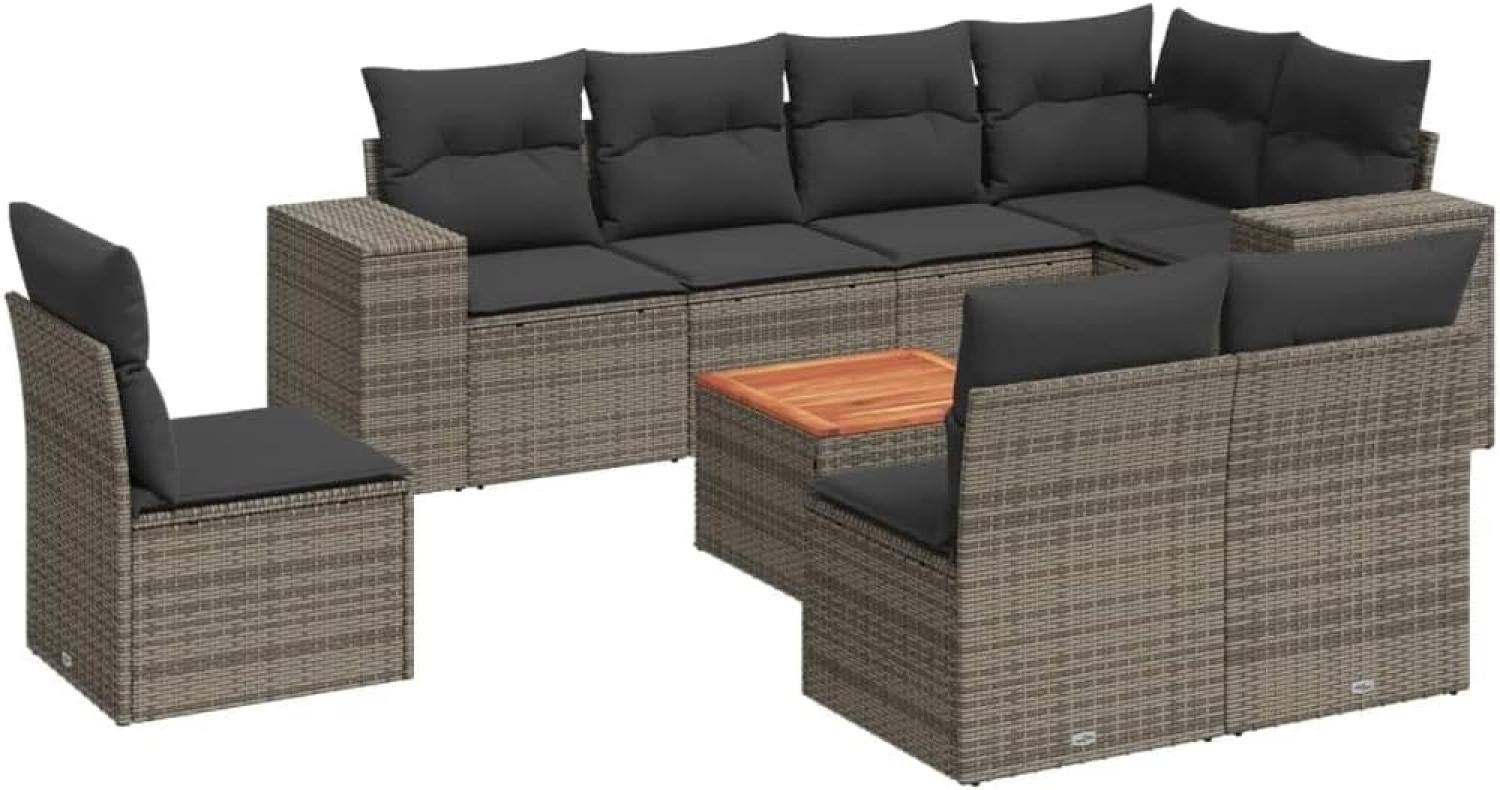 vidaXL 9-tlg. Garten-Sofagarnitur mit Kissen Grau Poly Rattan 3225486 Bild 1