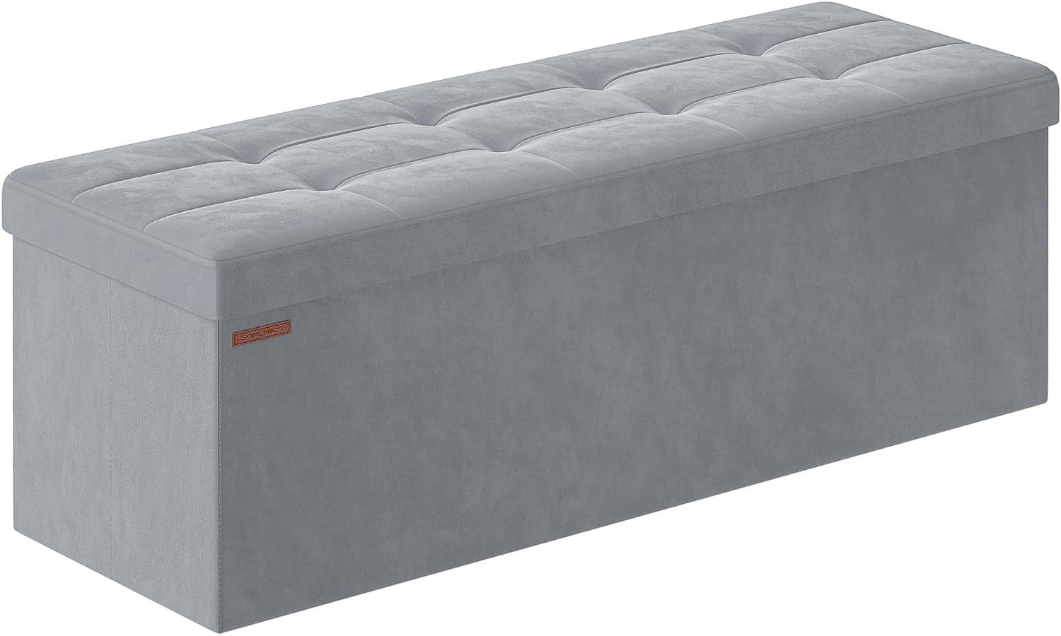 Songmics Sitzhocker mit Stauraum, klappbare Sitzbank, 38 x 110 x 38 cm Fußbank, Aufbewahrungsbox, bis 300 kg belastbar, für Wohnzimmer Schlafzimmer Flur, Taubengrau LSF277G02 Bild 1