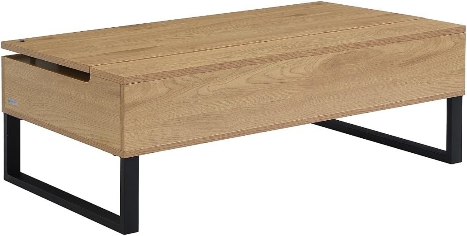 Vente-unique - Couchtisch mit höhenverstellbarer Tischplatte - MDF & schwarzer Stahl - Holzfarben - SECALI Bild 1