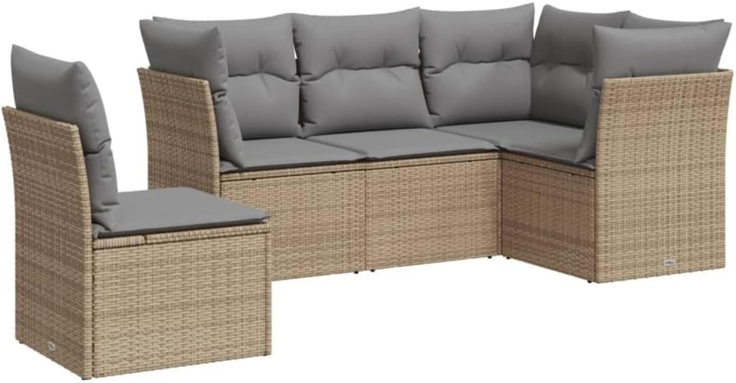 vidaXL 5-tlg. Garten-Sofagarnitur mit Kissen Beige Poly Rattan 3249478 Bild 1