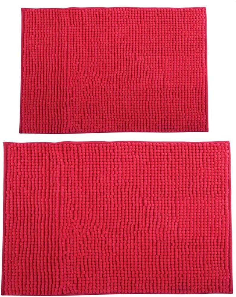 MSV Badteppich 2er Set Badvorleger Duschvorleger Chenille Hochflor Badematte 40x60 cm + 60 x 90 cm – Pink Bild 1