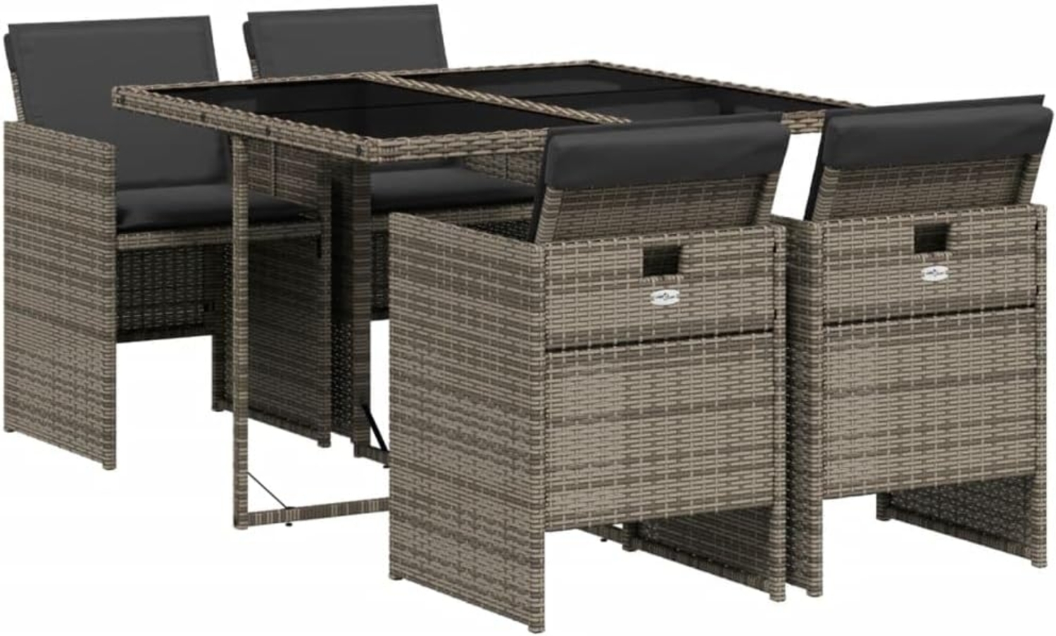 vidaXL 5-tlg. Garten-Essgruppe mit Kissen Grau Poly Rattan 3210536 Bild 1