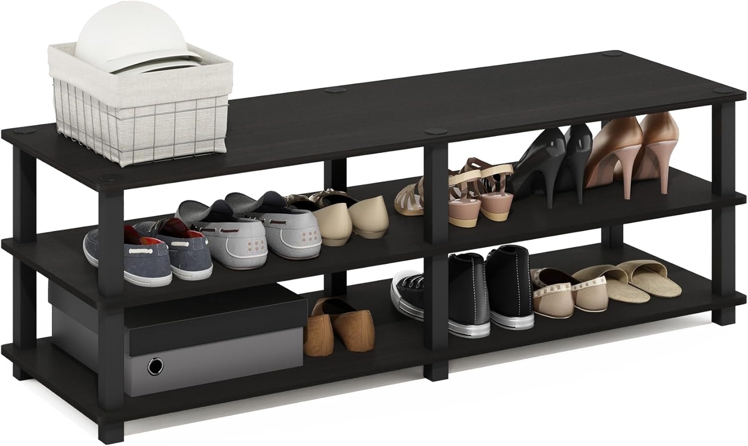 Furinno Turn-S-Tube No Tools 3-stufiges, Regal, Schuhregal, Espresso/Schwarz, 119. 9 (Breite) x 39. 1 (Höhe) x 29. 5 (Tiefe) cm Bild 1