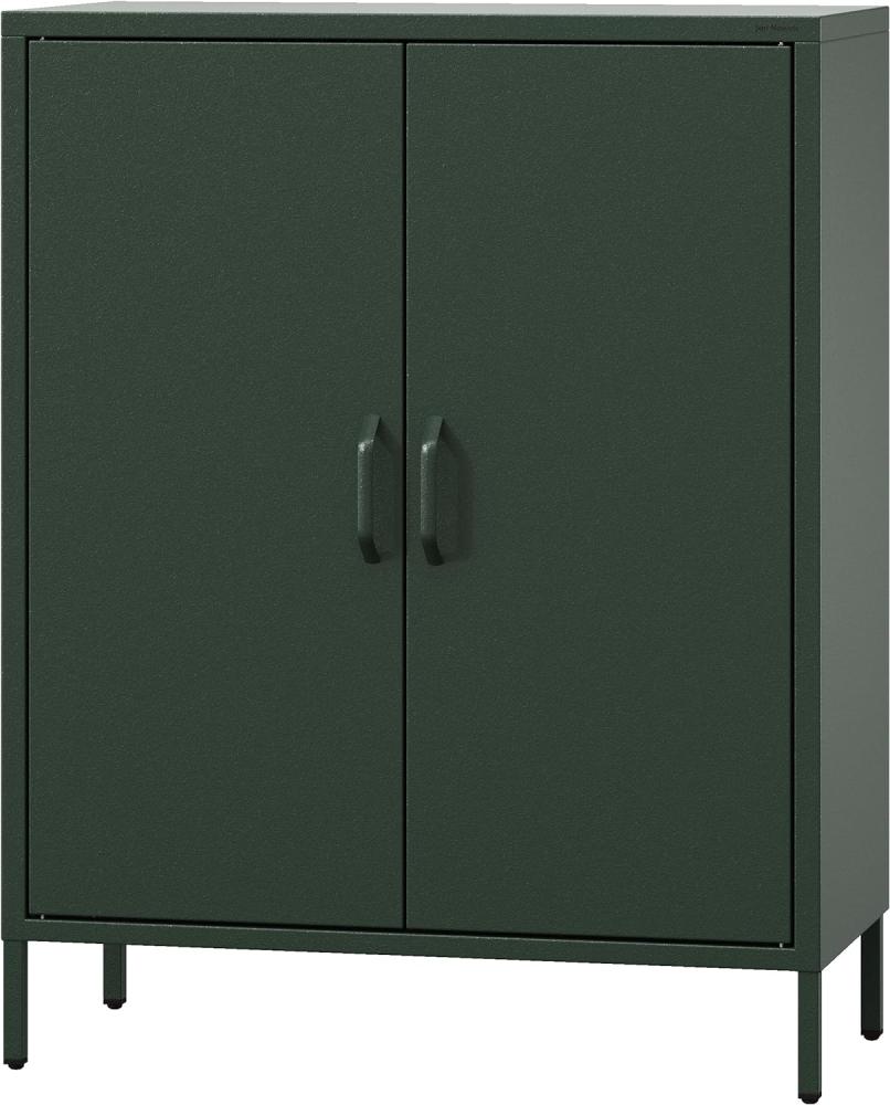 Jan Nowak Sideboard aus Metall, Kommode Glitzernd mit Doppeltür - VITO | Magnetverschluss, Verstellbare Einlegeböden | Highboard Wohnzimmer, Flur, Industriedesign | 80 x 101,5 x 40 cm | Flaschengrün Bild 1