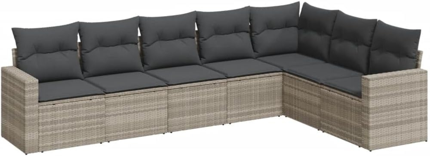 vidaXL 7-tlg. Garten-Sofagarnitur mit Kissen Hellgrau Poly Rattan 3251389 Bild 1