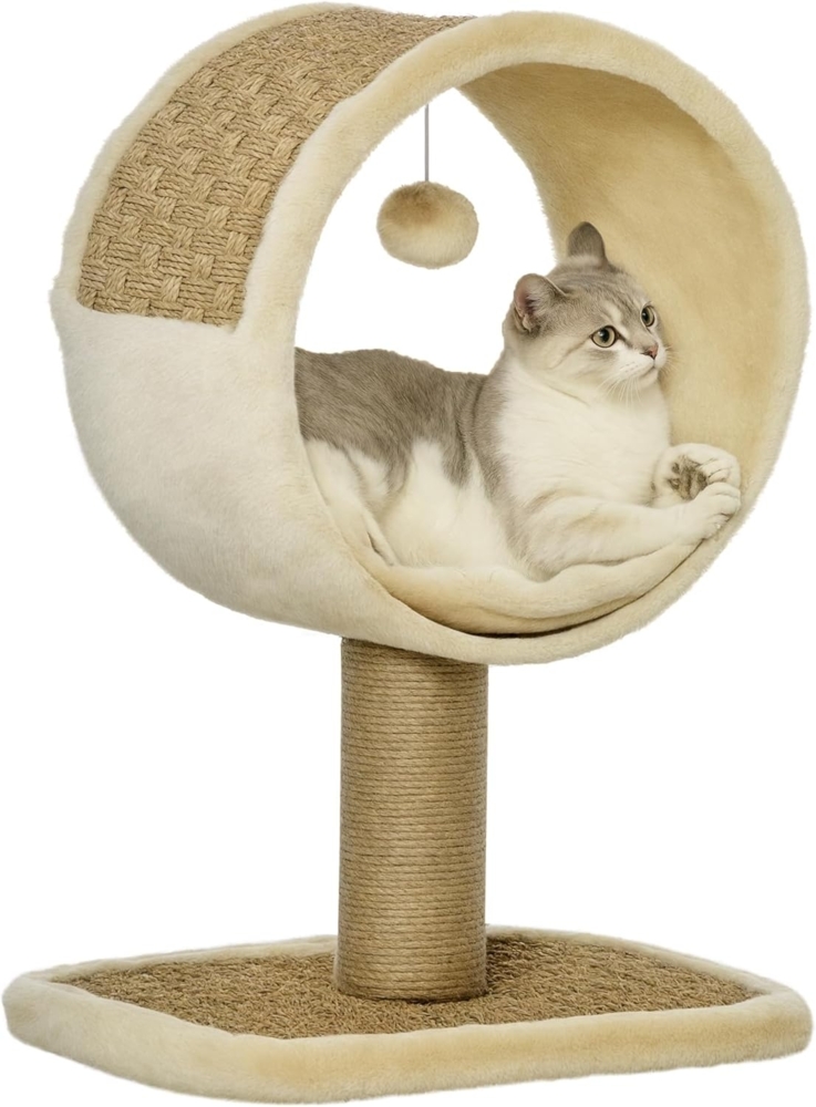 PawHut Kratzbaum Klein Katzenbaum Katzen-Spiel-Stamm Katzenspielzeug Kletterbaum, Jute, Khaki+Hellbraun, 40 x 30 x 56 cm Bild 1