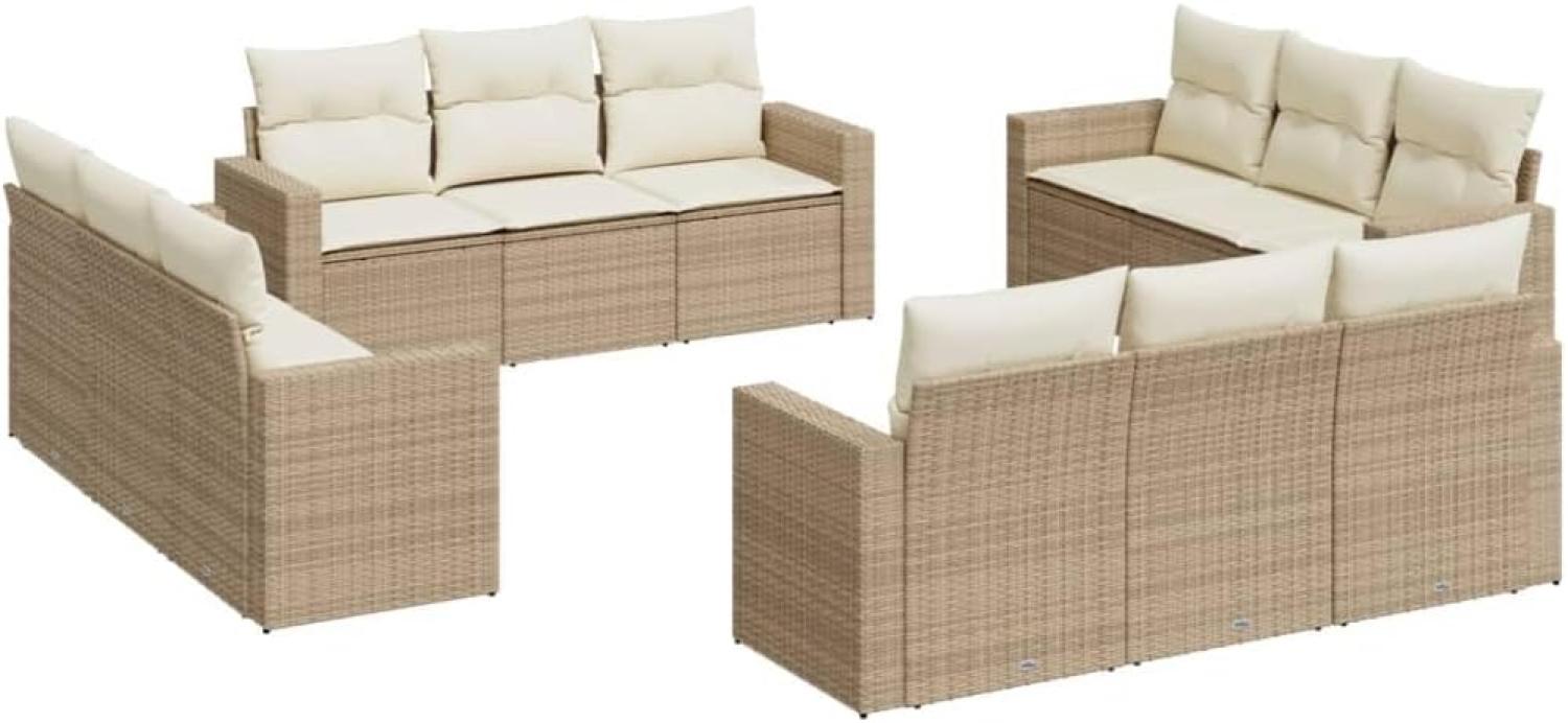 vidaXL 12-tlg. Garten-Sofagarnitur mit Kissen Beige Poly Rattan 3251105 Bild 1