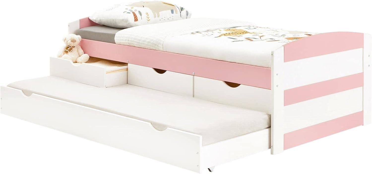 IDIMEX Funktionsbett JESSY, Bett mit Stauraum Jugendbett mit 3 Schubladen Ausziehbett Kiefer 90x19 Bild 1