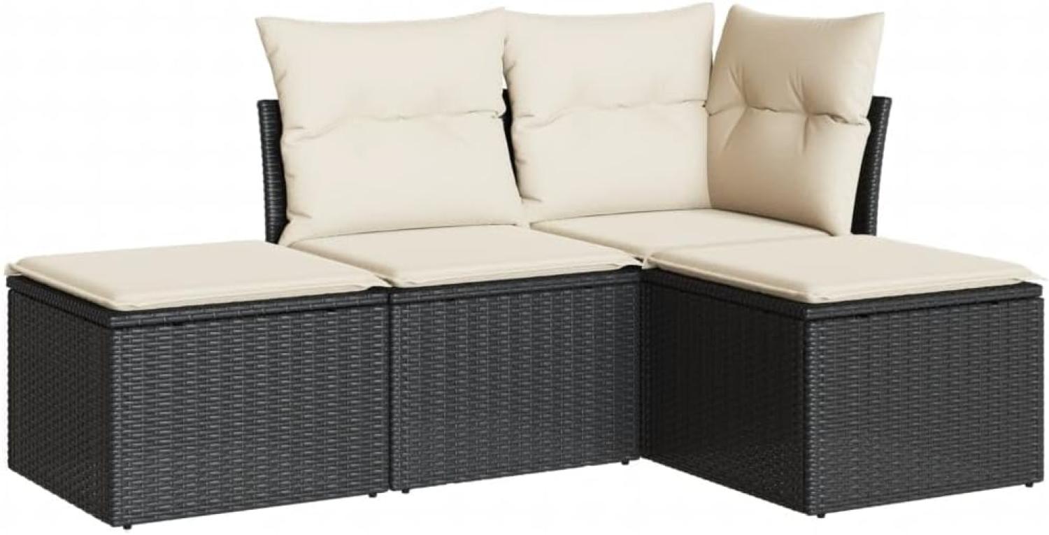 vidaXL 4-tlg. Garten-Sofagarnitur mit Kissen Schwarz Poly Rattan 3249315 Bild 1