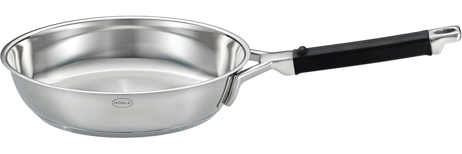 RÖSLE SILENCE PRO Bratpfanne Ø 24 cm, Hochwertige Edelstahl-Bratpfanne für Perfektes Scharf-Anbraten von Steaks und Mehr, Edelstahl 18/10, Silberfarben/Schwarz, 46,9 x 25,6 x 9,5 cm Bild 1