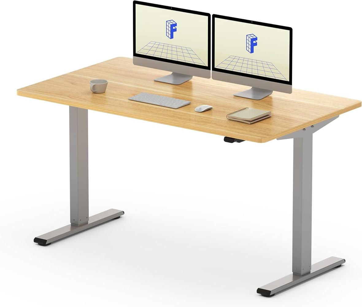 Flexispot EG1 140x70 cm Höhenverstellbarer Schreibtisch Elektrisch 2-Fach-Teleskop mit Tischplatte Sitz- & Stehpult (Maple,Grau Gestell) Bild 1