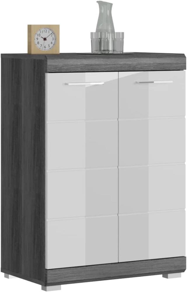 Kommode >Sandusky< in rauchsilber/weiß hochglanz - 60x85x37cm (BxHxT) Bild 1