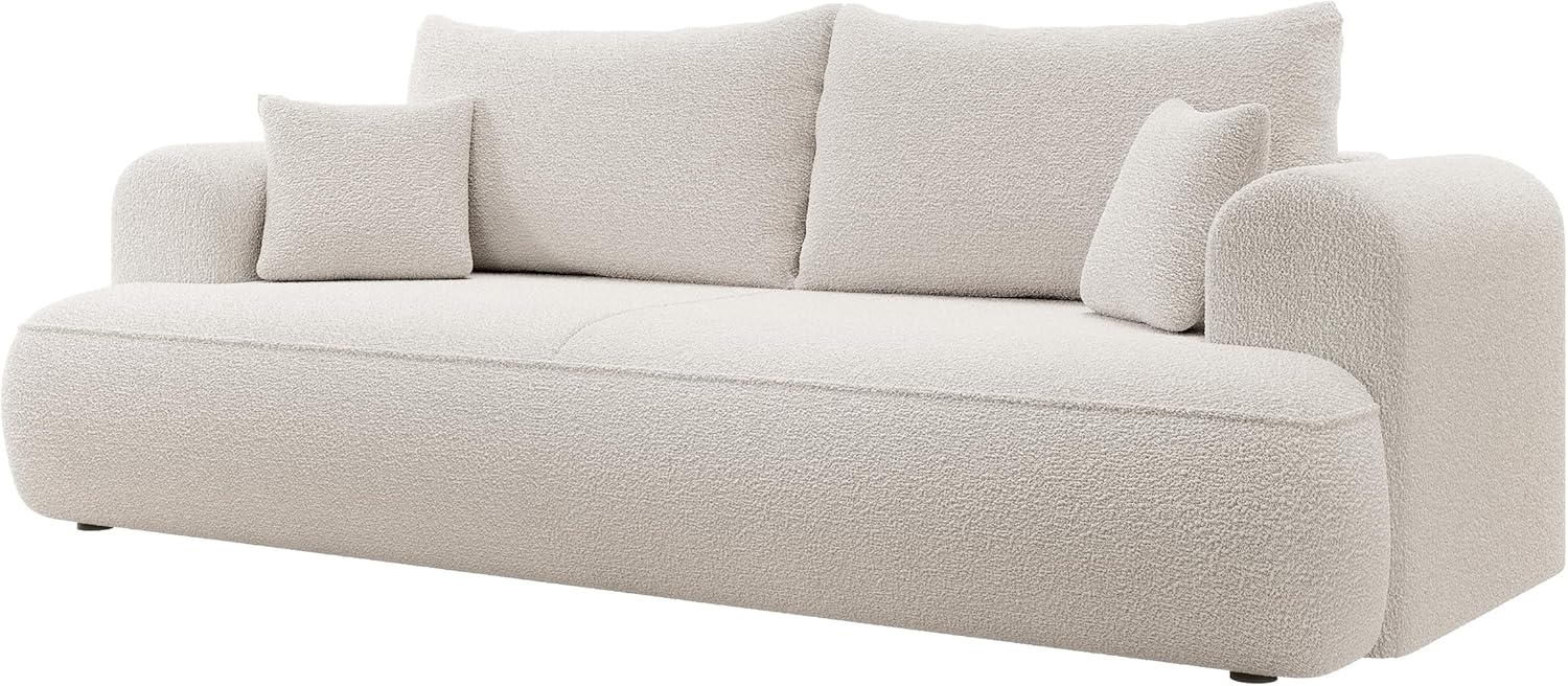 Selsey Sofa Schlafsofa Couch Mit Stauraum Schlaffunktion 3 Sitzer Pflegeleicht Polyurethanschaum Boucle Creme OVO Bild 1