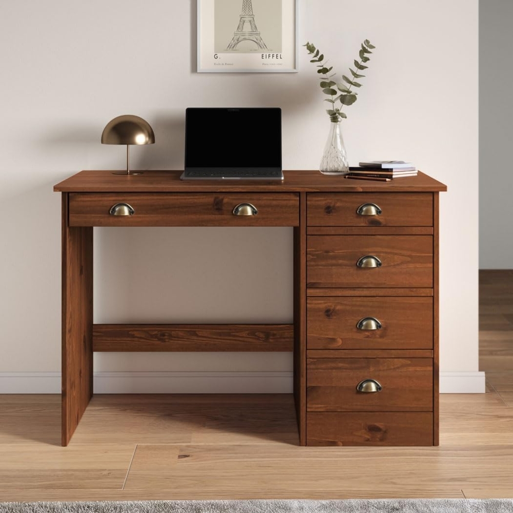 IDIMEX Schreibtisch LANA, Bürotisch mit 5 Schubladen Landhausstil Massivholz Kastanie farben Bild 1