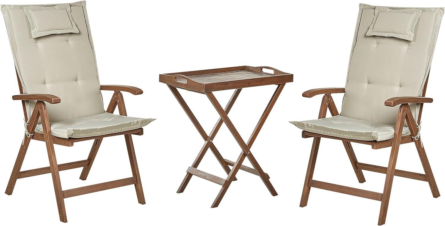 Bistro Set mit Kissen AMANTEA Holz Taupe Bild 1