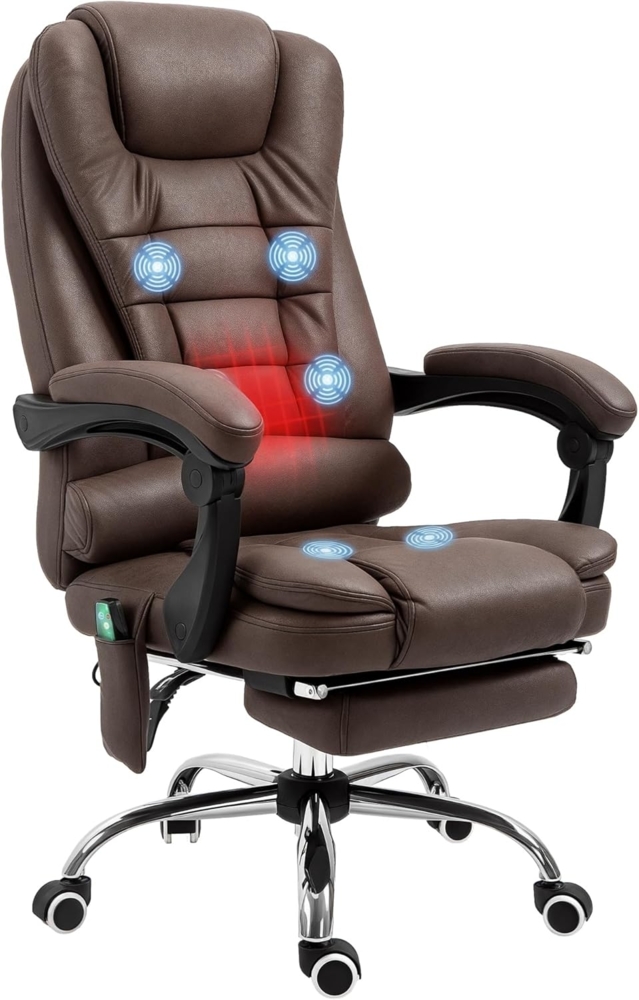 Vinsetto Schreibtischstuhl mit Massagefunktion, Ergonomisch, mit Liegefunktion, Heizfunktion (Bürostuhl, 1 St), für Wohnzimmer, Büro, Braun Bild 1