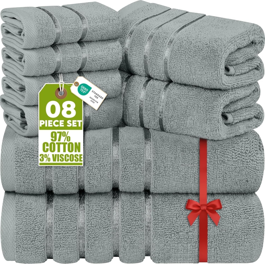 Utopia Towels - 8er-Pack Handtuch-Set mit Aufhängeschlaufe aus 97% Baumwolle, saugfähig und schnell trocknend 2 Badetücher, 2 Handtücher, 4 Waschlappen (Kühl Grau) Bild 1