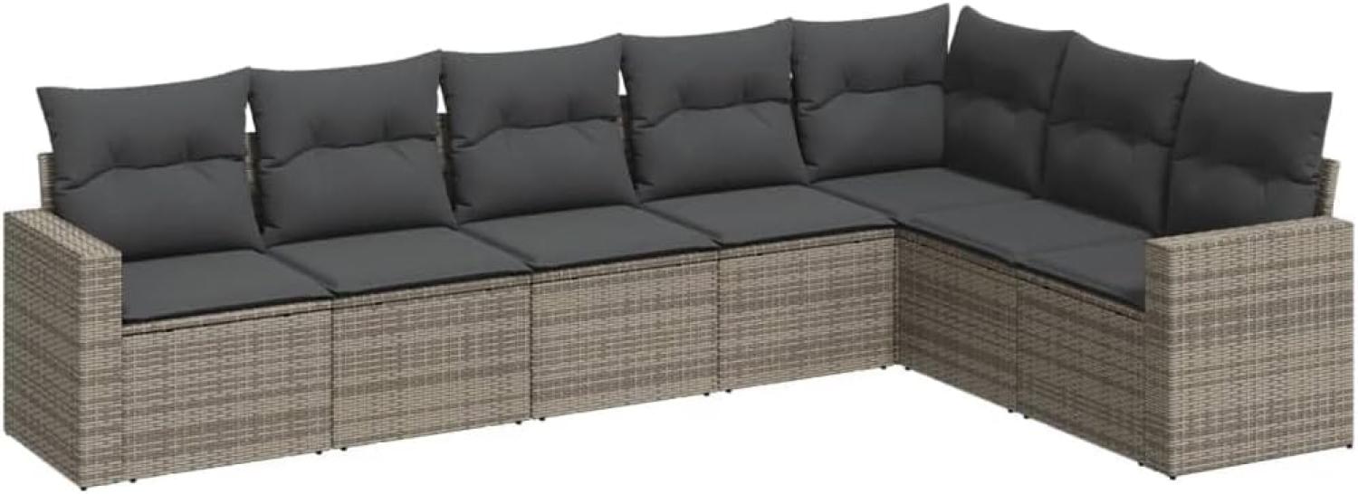 vidaXL 7-tlg. Garten-Sofagarnitur mit Kissen Grau Poly Rattan 3219040 Bild 1