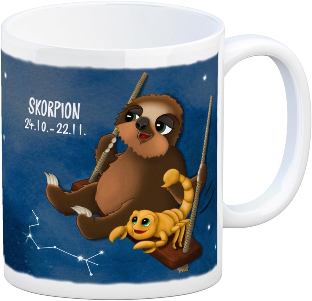 speecheese Tasse Kaffeebecher mit Faultier Sternzeichen Skorpion Motiv Becher Tasse Bild 1