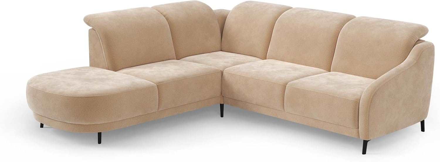 CAVADORE Ecksofa Blue/Eckcouch im modernen Design, inklusiv Kopfteilverstellung, Vorziehsitz motorisch und mattschwarzen Metallfüßen / 258 x 93 x 249 / Mikrofaser, Hellbraun Bild 1