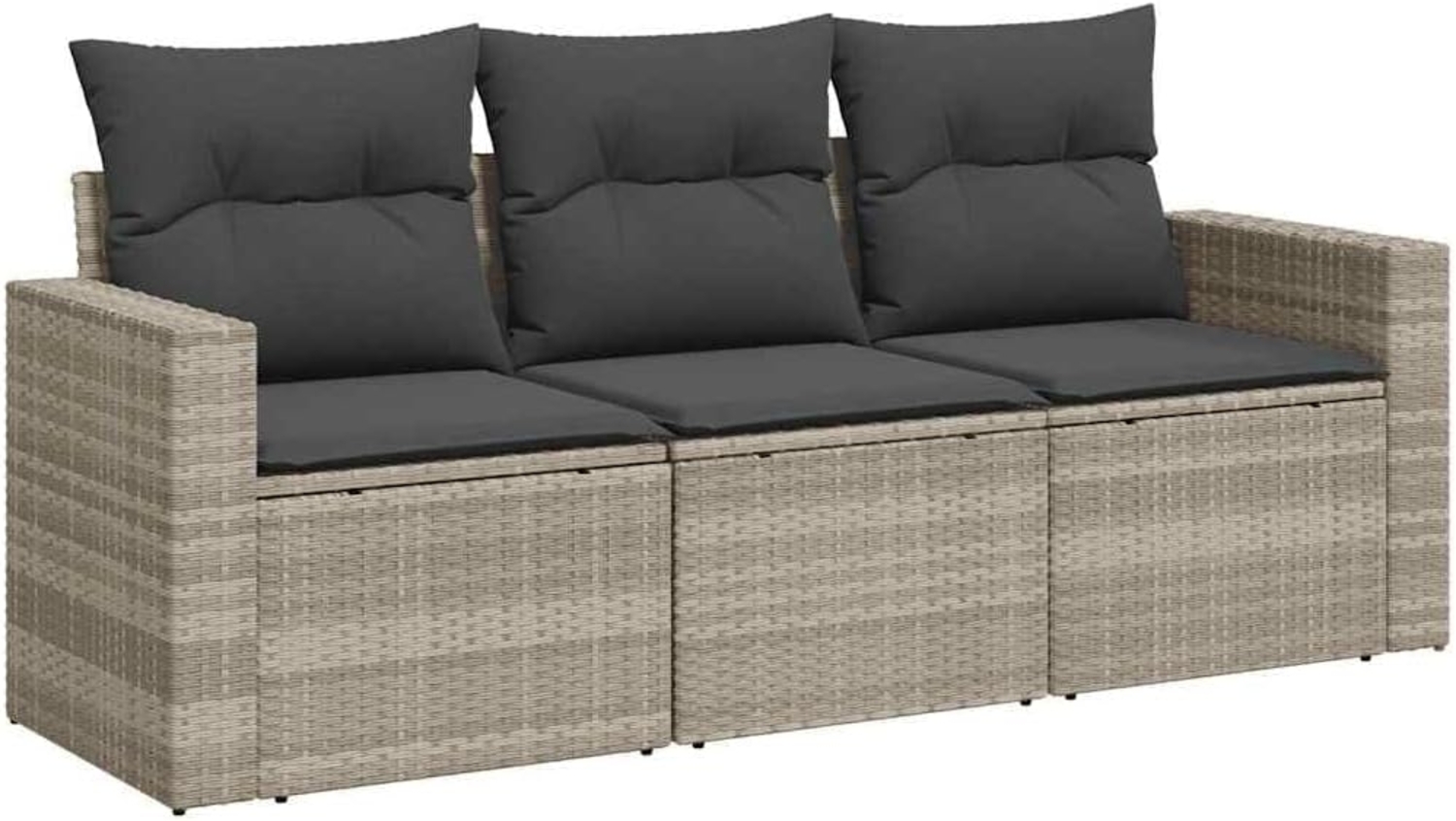 vidaXL 3-tlg. Garten-Sofagarnitur mit Kissen Hellgrau Poly Rattan 3218652 Bild 1