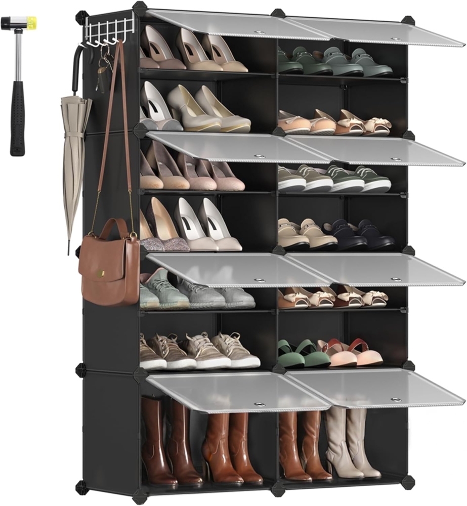 Songmics Schuhregal mit 8 Fächern, Schuhschrank, 30 x 40 x 30 cm pro Fach, schmal, mit Türen, Stahlrahmen, Kunststoff, für Flur, Schlafzimmer, Eingangsbereich, Schwarz CPL034B01 Bild 1