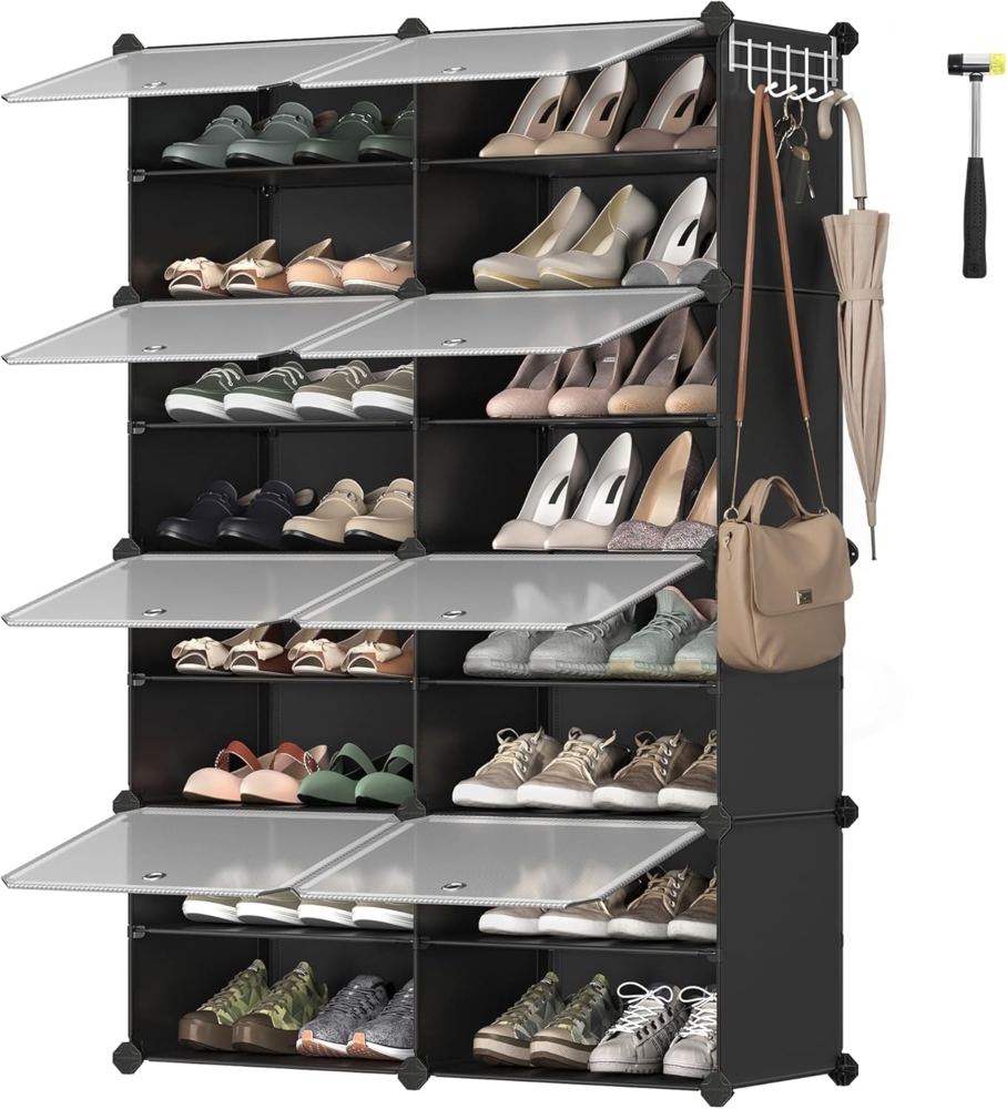 Songmics Schuhregal mit 8 Fächern, Schuhschrank, 30 x 40 x 30 cm pro Fach, schmal, mit Türen, Stahlrahmen, Kunststoff, für Flur, Schlafzimmer, Eingangsbereich, Schwarz CPL034B01 Bild 1