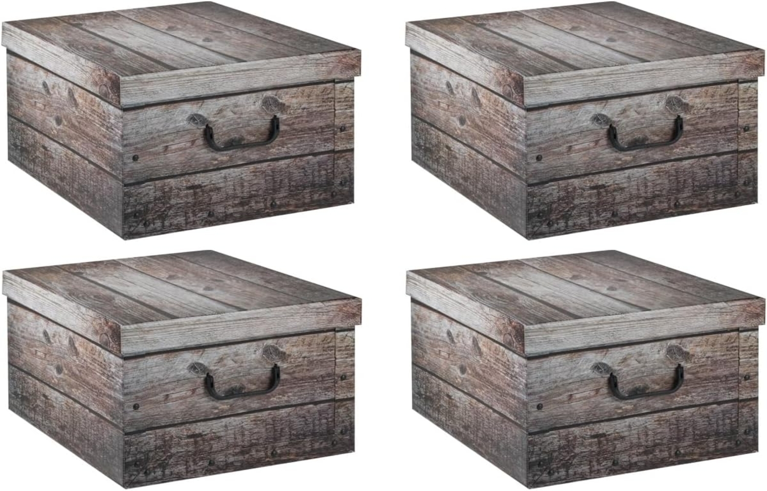 Home4You Aufbewahrungsbox 4er Set, B 51 cm x T 37 cm, mit Deckel, Grau, recyceltes Karton, Holzoptik Bild 1