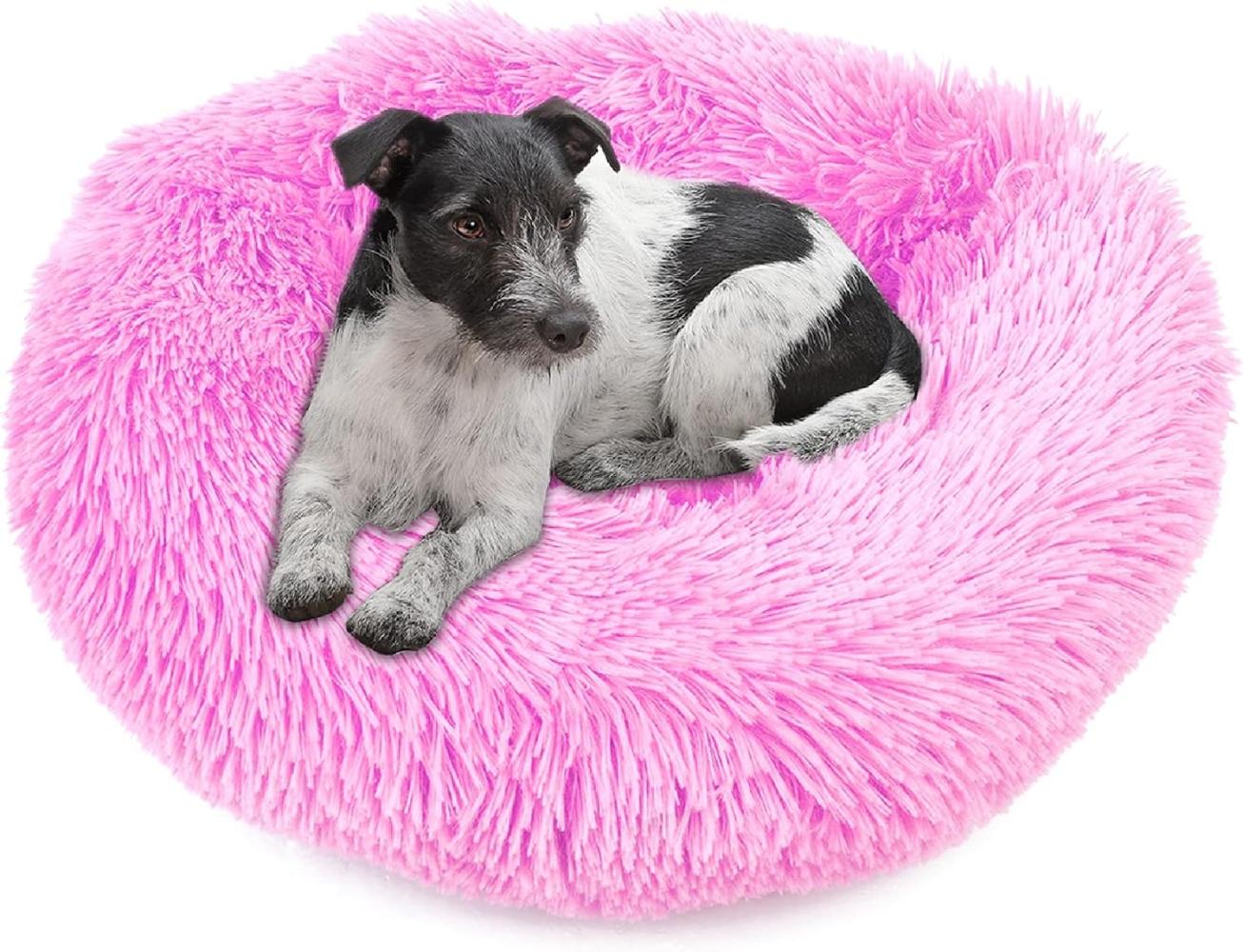 wuuhoo® Hundebett Fluffy 60cm Donut für kleine und mittelgroße Hunde - weiches Haustierbett, waschbares Hundekörbchen für Hund oder Katze, flauschiger Hundekorb Pink Bild 1