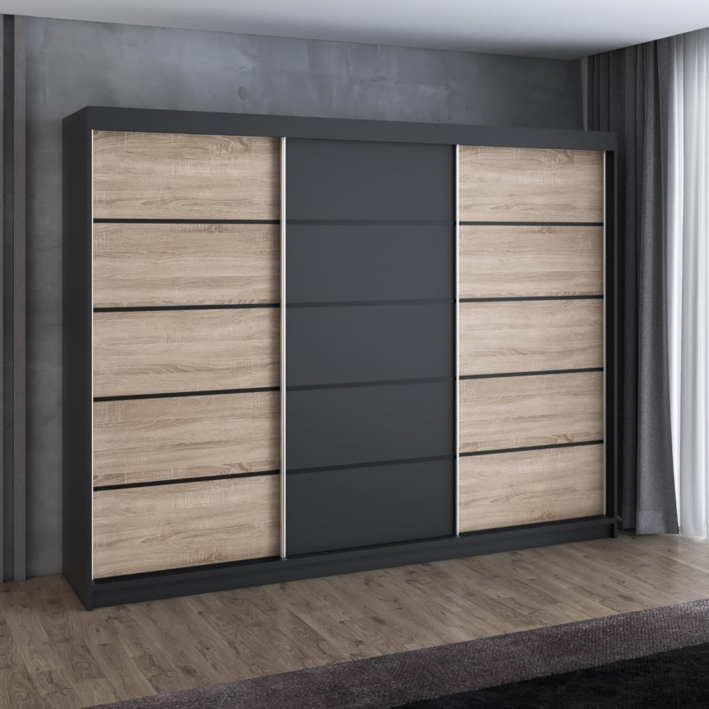 Schwebetrenschrank MES 2-trig Schrank 200 cm (mit Spiegel) Farbe: Schwarz , sonoma Bild 1