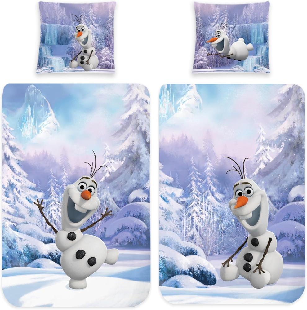 BERONAGE Kinderbettwäsche Frozen Die Eiskönigin Olaf Der Schneemann Bettwäsche Biber / Flanell, 100% Baumwolle, 2 teilig, 135x200 + 80x80 cm Bild 1