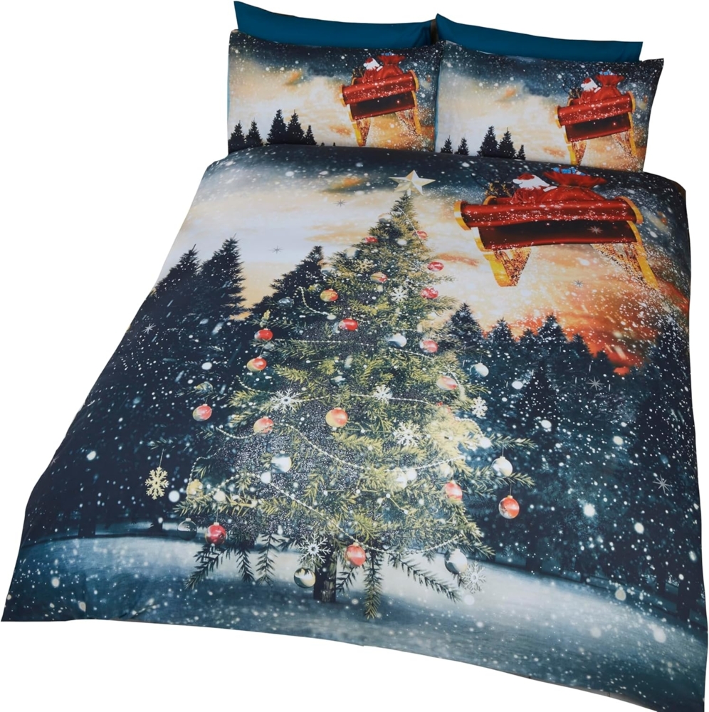 Weihnachtsbaum Nordlichter Bettwäsche für Kinder mit Glitzer 135x200 cm Bild 1
