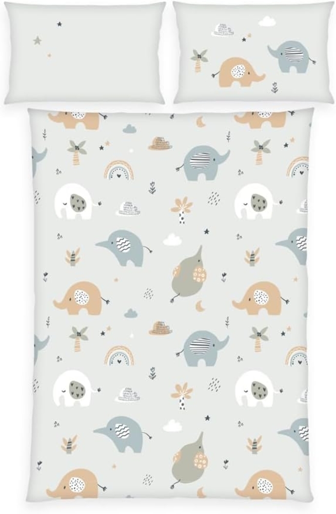 Herding Flanell Baby Kinder Bettwäsche Elephants Elefanten blau 100x135 cm Bild 1