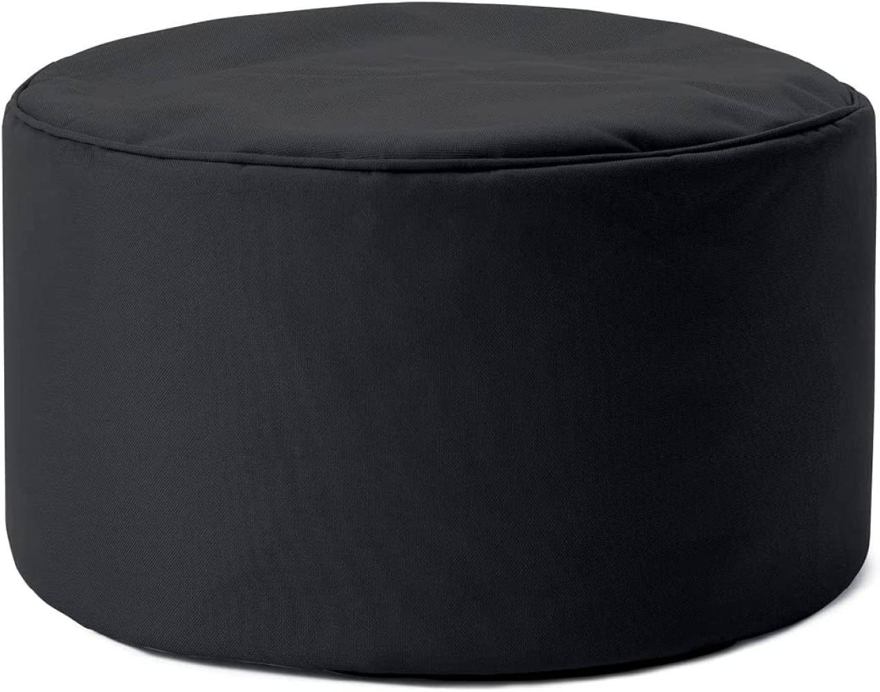 Lumaland Indoor Outdoor Sitzhocker 25 x 45 cm - Runder Sitzpouf, Sitzsack Bodenkissen, Sitzkissen, Bean Bag Pouf - Wasserabweisend - Pflegeleicht - ideal für Kinder und Erwachsene - Schwarz Bild 1