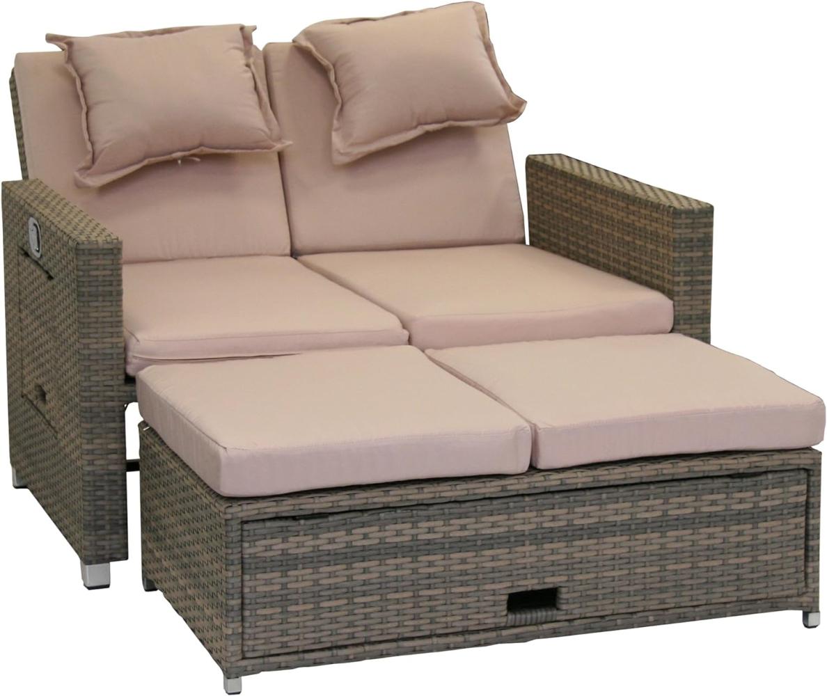 greemotion Rattan-Lounge Bahia Twin, Sofa & Bett aus Polyrattan, indoor & outdoor, 2er Garten-Sofa mit Stahl-Gestell, Daybed zweigeteilt, grau-bicolor, ca. 118 x 99 x 86 cm Bild 1