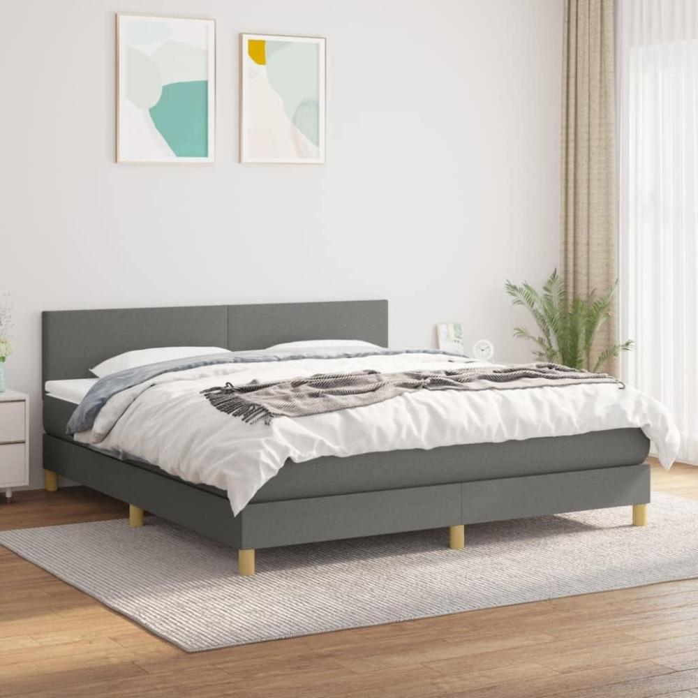 vidaXL Boxspringbett mit Matratze Dunkelgrau 160x200 cm Stoff 3140466 Bild 1