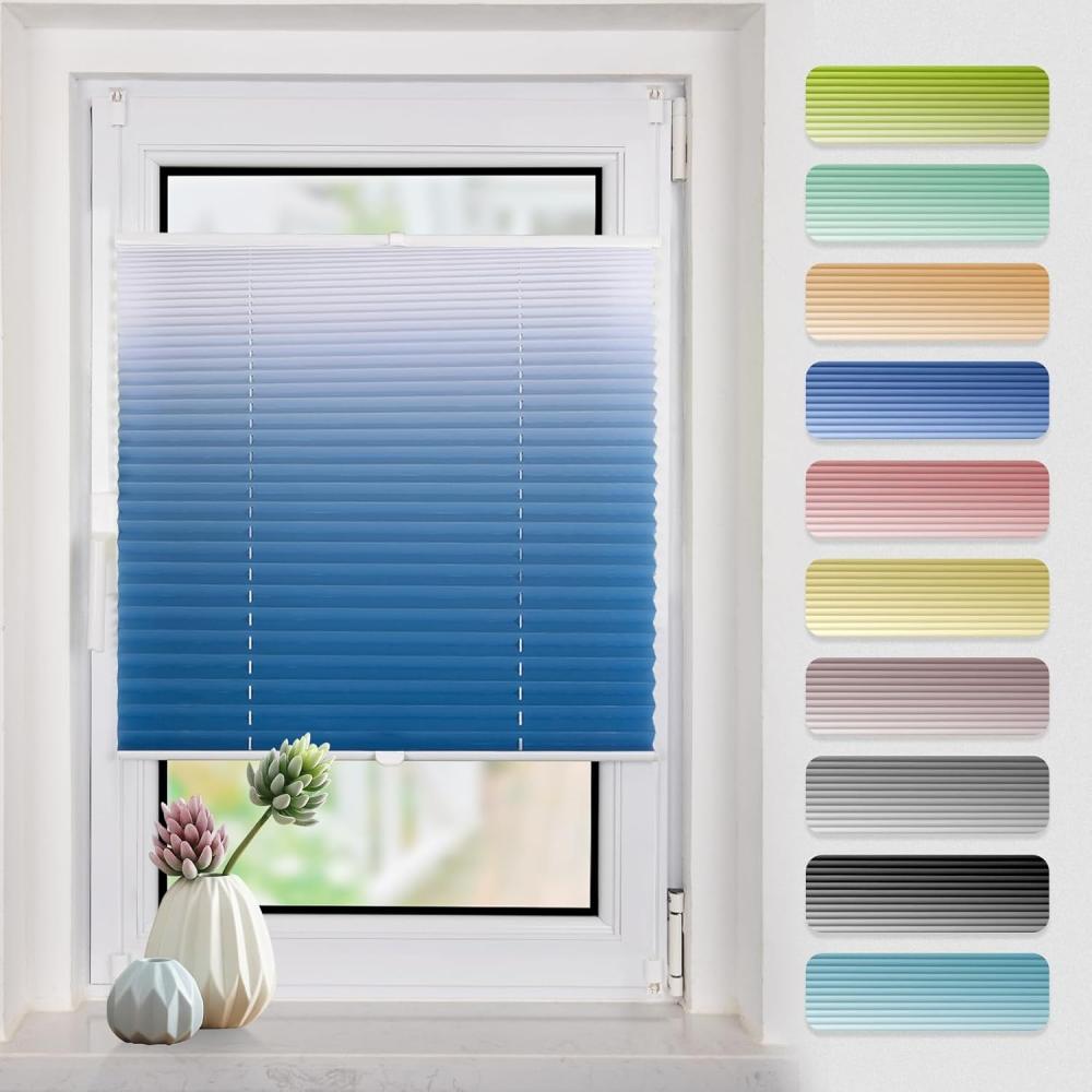 Plissee mit Farbverlauf 50x120cm(BxH) Blau-Weiß plissees klemmfix ohne Bohen Blickdicht Faltrollo Lichtdurchlässig Rollos für Fenster ohne Bohren Bild 1